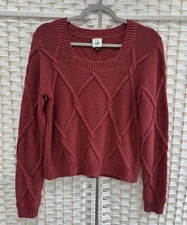 Cabi Women's Red Rust Knitted Round Neck Long Sleeve Pullover Sweater Size Small