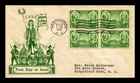 US COVER ARMY HEROES WASHINGTON GREENE FDC SCOTT 785 BLOCK OF 4 DYER CACHET