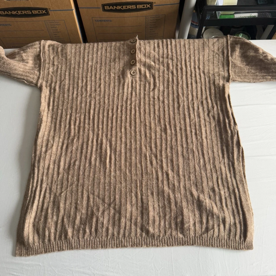 Intimately Free People Oversized Henley Sweater Size M Ribbed Beige Knit Comfy - Image 4 of 4