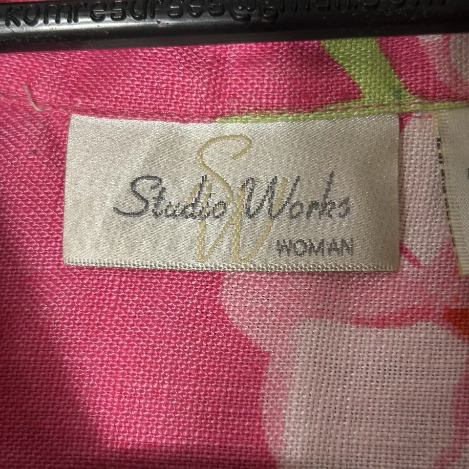 Studio Works Linen Shirt Womens 3X Floral Button Up Tunic Tropical Beach Mature - Image 2 of 4