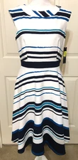 NWT Alex Marie size 6 white navy striped sleeveless fit & flare dress $129