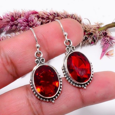 Red Garnet Gemstone 925 Sterling Silver Earring 1.48'' E9807116240