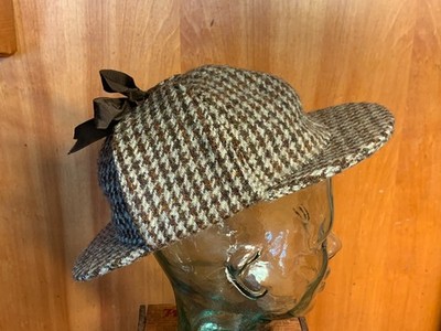 Vintage Sherlock Christys' Hat, Wool Deerstalker Size S/M, Tweed Herringbone, UK