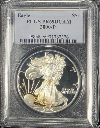 2000 P Toned Proof American Silver Eagle PCGS PR69 DCAM ASE Great Toning Toner!