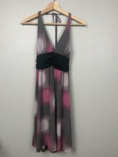 Y2K My Michelle Halter Neck Top Dress Geometric Print Retro Babydoll Slinky M