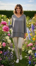 MICHAEL Michael Kors Blouse S Layered V-Neck Chiffon Top 3/4 Sleeve Slate Blue 