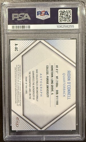 2023 Sage #A-AC Aidan O'Connell Rookie RC Autografo PSA 10 carte PSA 8 - Foto 3 di 3