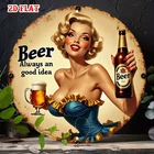 Vintage Beer Themed Round Aluminum Tin Metal Signs Home Décor 8x8