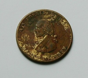 James Madison 1809 1817 4th President Brass Medal Uneven Toned Lustre Ebay