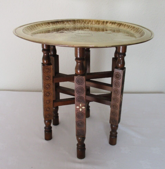 Small Vintage Brass Tray Top Table / Benares Table
