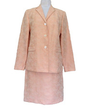 Vintage Oscar De La Renta Suit Size 8 Women Peach Damask Linen Blend