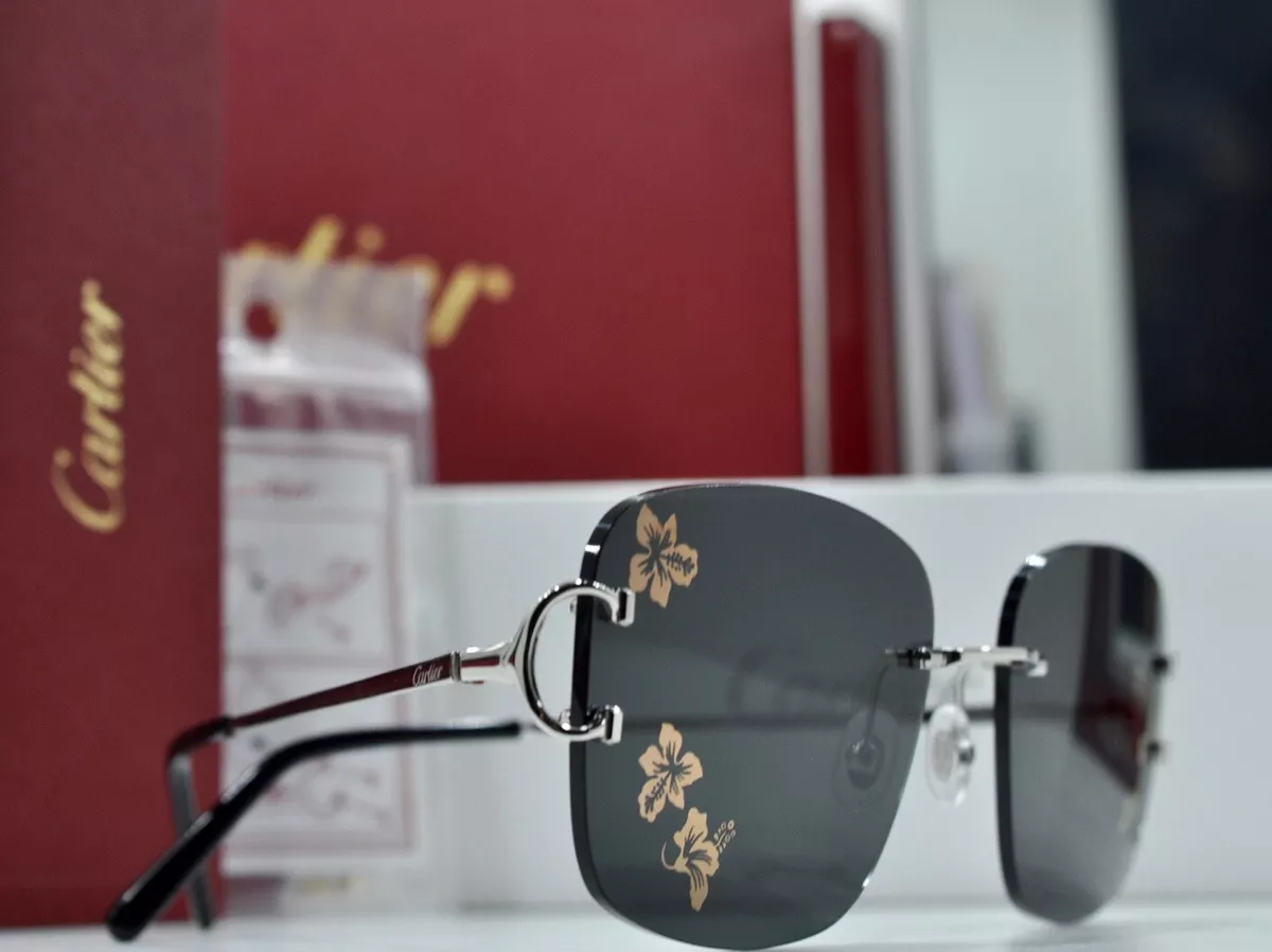 New CARTIER Rimless PICCADILLY BIG C Decor Platinum Occhiali Frame Sunglasses