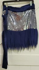 Anthropologie Sequin Blue Skirt Zipped Flounced Hem  Size US 10 