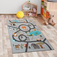 Kinderteppich Safari / StraßE Spielteppich Grau
