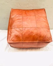 Pouf Leather Ottoman Moroccan Genuine Footstool Brown Pouffe Boho Morrocan 30"