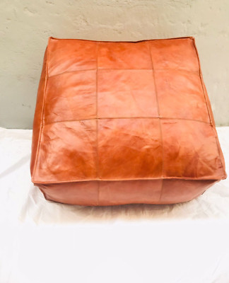 Pouf Leather Ottoman Moroccan Genuine Footstool Brown Pouffe Boho Morrocan 30''