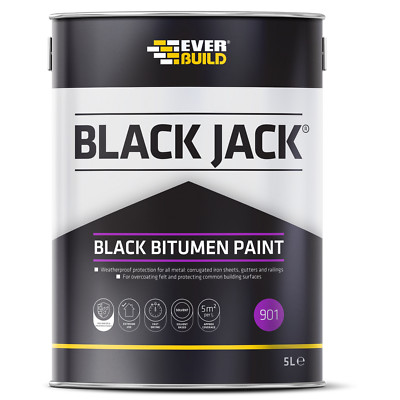 EVERBUILD 901 SCHWARZ BITUMENFARBE LÖSEMITTELBASIERT DACHHAUS FILZ HOLZ 5 LITER