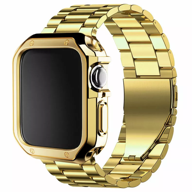 Gold Metal Watch Band+Soft Case For Apple Watch Ultra 2 49mm Series 9 8 7 6  5 4