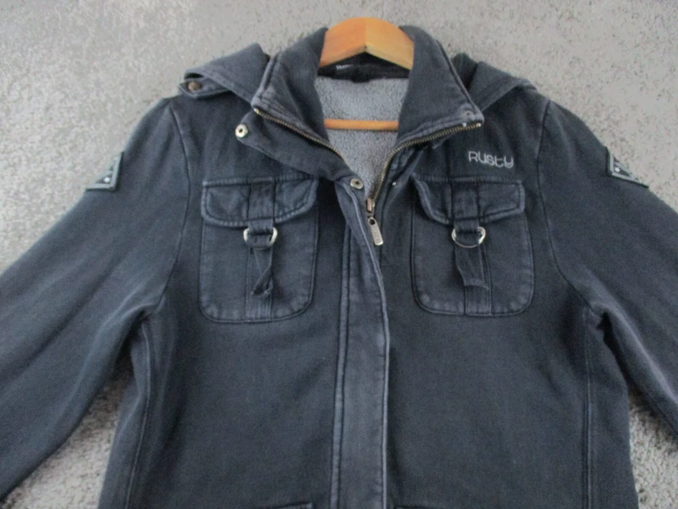 Rusty Jacket 12 Outerwear Black Long Sleeve Zip Up Hood Hooded Surf Warm - image 2 of 4