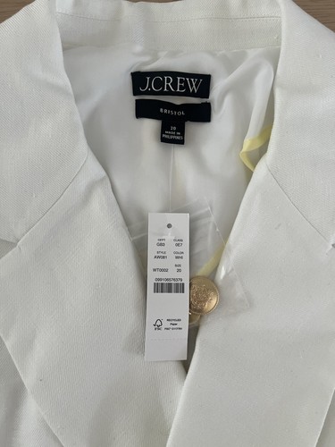 Jcrew Bristol Blazer In Stretch Linen Blend Double Breasted White Sz 20 NWT - Picture 4 of 6