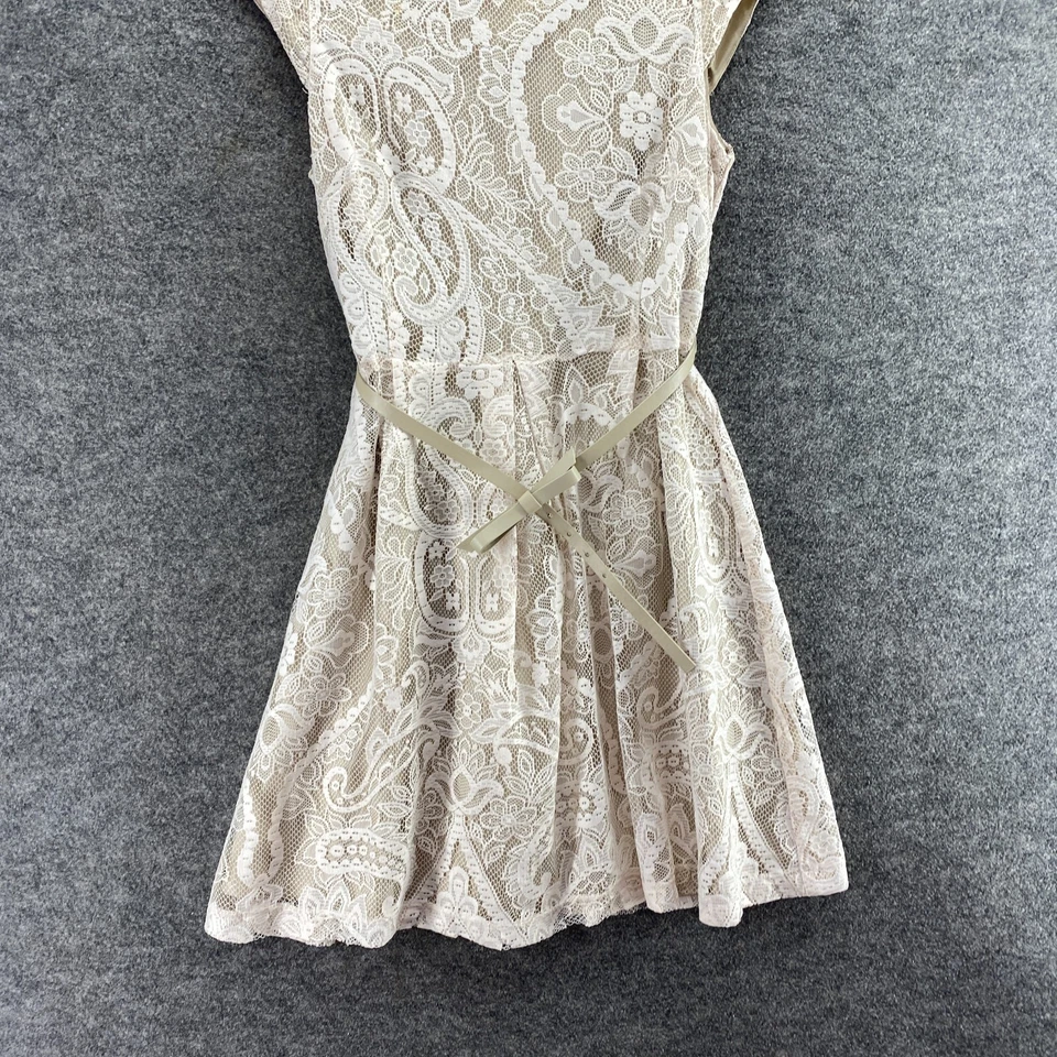 Liz Claiborne Dress Women 10 Beige Floral Sheath Midi Crochet Zipper Belted - Image 4 of 4