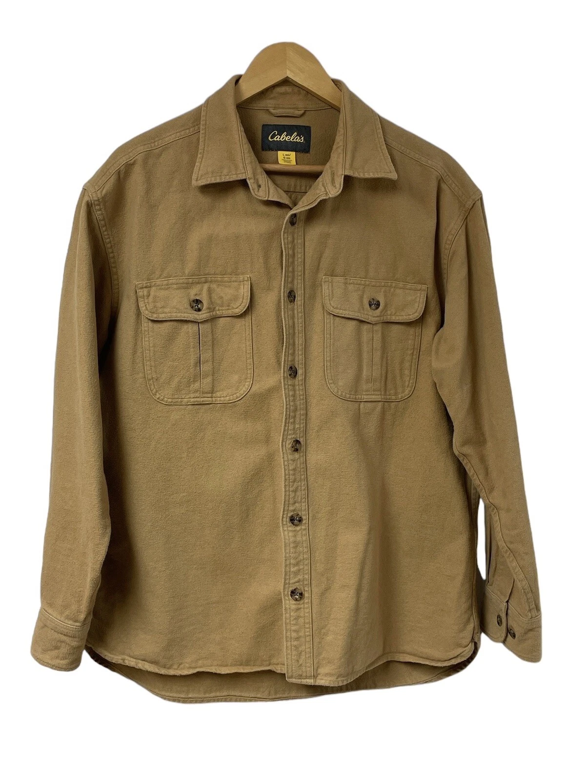 Cabelas Top Shirt Large Brown Flannel Chamois Button Down Long Sleeve Outdoors