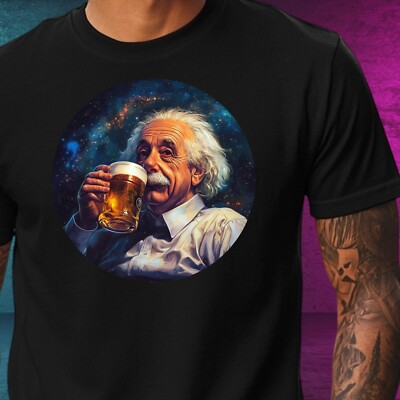 T-Shirt Herren Albert Einstein trinkt Bier Motiv Baumwolle Größe XS bis 5XL