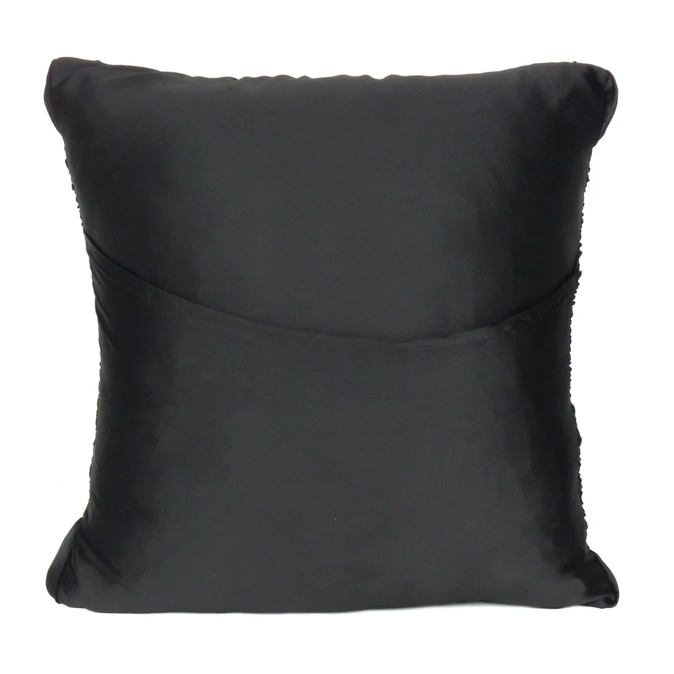 Funda de cojín lisa funda de almohada satinada decorativa para el hogar funda cuadrada negra Foto 4 de 4