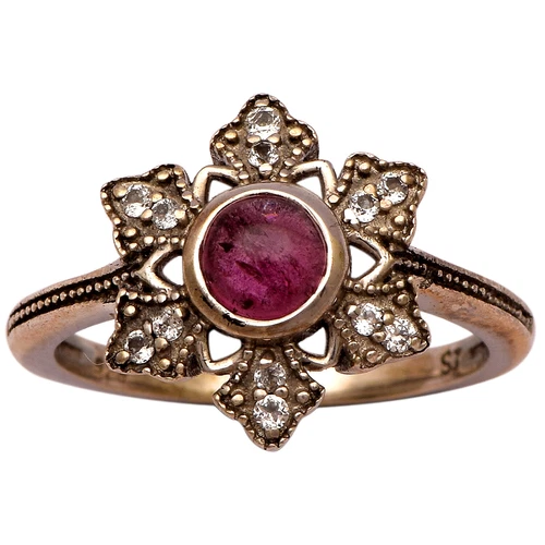 0.65 Ct Pink Tourmaline 925 Silver Antique Gold Ring Valentine Gift For Her