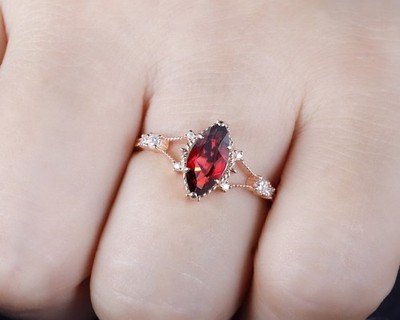 Marquise Simulated Red Ruby Women's Anniversary Ring In 14K Yellow Gold Plated