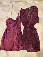 Vintage Fredericks Of Hollywood 2p Satin Nightgown Robe Slip Dress Maroon Y2k