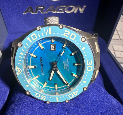 Aragon A694 Virtuoso AMiyota 9015  Titanium bracelet Aqua Sky blue Ceramic Bezel