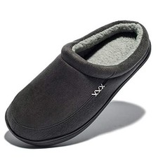 Men's Warm Memory Foam Suede Plush Fleece Lined Slip on Indoor 10.5 Dark Grey