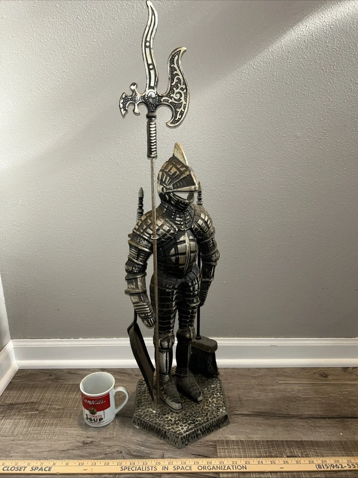"Juego de herramientas de chimenea de caballero único de colección gran artículo de regalo o decoración MCM victoriano 33""" Foto 3 de 4