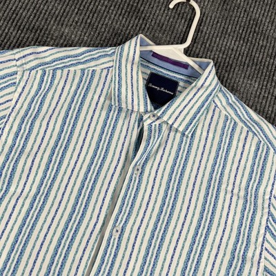 Tommy Bahama Shirt Mens Medium White Blue Striped Long Sleeve Button Up Wedding