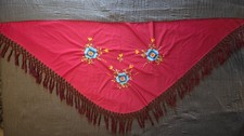 Vintage Native American Dance Shawl Red Embroidered Floral Fringe 73" x 28"