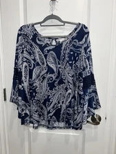 Roommates Paisley Stretch Keyhole Partial Lace Sleeve Plus Size Blouse 3X