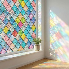 Window Privacy Film Stained Glass Window Clings 3D Rainbow Film for Glass Door