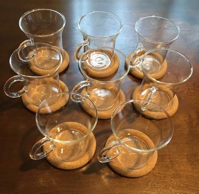 Bodum Mouth Blown Bouche Bistro Espresso Glass Cups With Stickers Cork Coasters