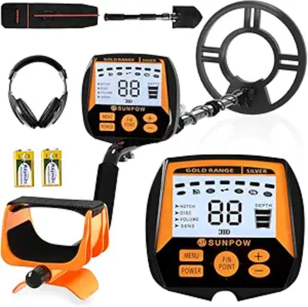 SUNPOW Metal Detector OT-MD04, 10" Waterproof Coil - Black/Orange