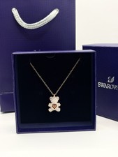 Swarovski Teddy Bear Pendant Necklace Rose Gold Tone Crystal Heart Boxed