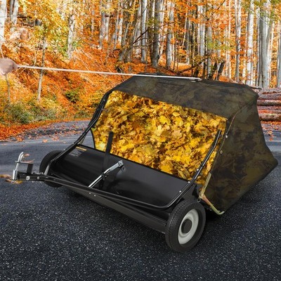 48'' Tow Behind Lawn Sweeper Leaf & Grass Collector w/ Adjustable Sweeping Height