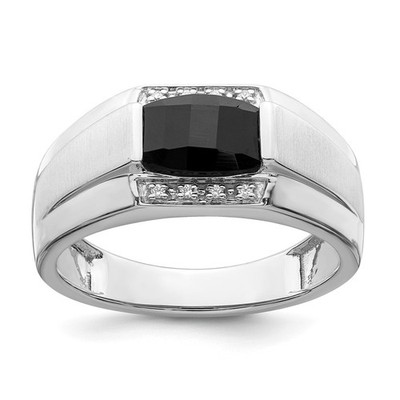 14k White Gold 1.39 Ct & Satin Onyx & Diamond Ring for Men Size 10