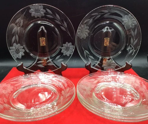 7 Cornflower Appetizer, Bread & Butter Plates 6 3/8" clear depression glass