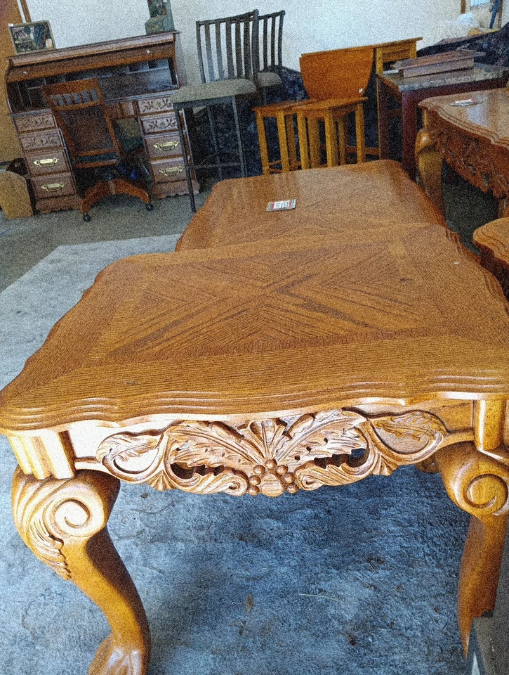 Madera maciza de roble - Mesa de sofá, mesa de centro, 2 mesas auxiliares Foto 3 de 4