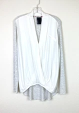 Dolan T-Shirt Women's V-Neck Wrap Size S White Gray Knit High Low Hem