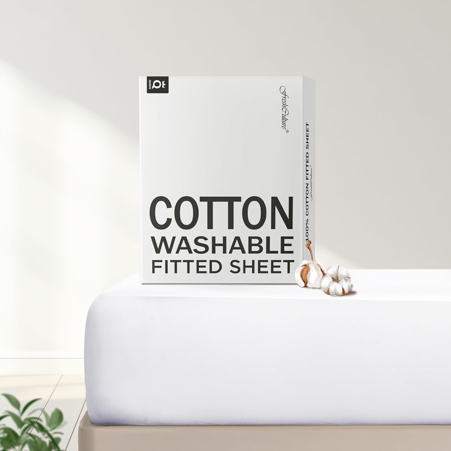 Pure Cotton Fitted Sheets Queen Size, 300 Thread Count Percale Sheets for Queen