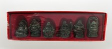 Lucky Gems Vintage Set of 6 Laughing Buddha Figurines Green Resin One Size Boxed