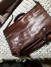 VINTAGE  Firenze Italian Leather Brown Briefcase Satchel Messenger Bag