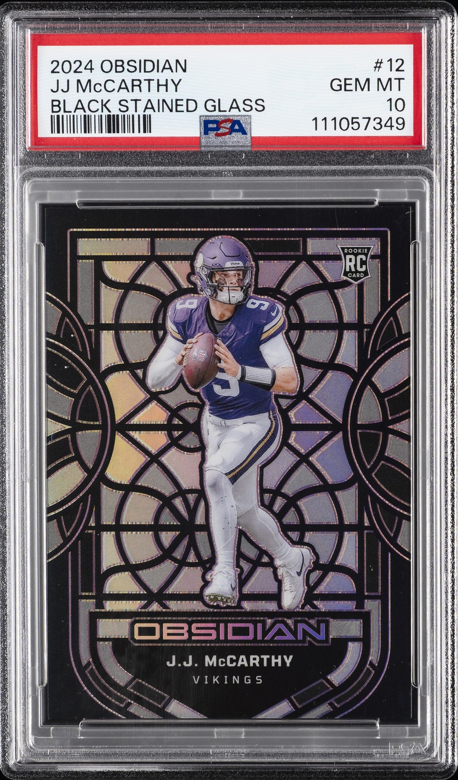 2024 PANINI OBSIDIAN BLACK STAINED GLASS #12 JJ MCCARTHY PSA 10